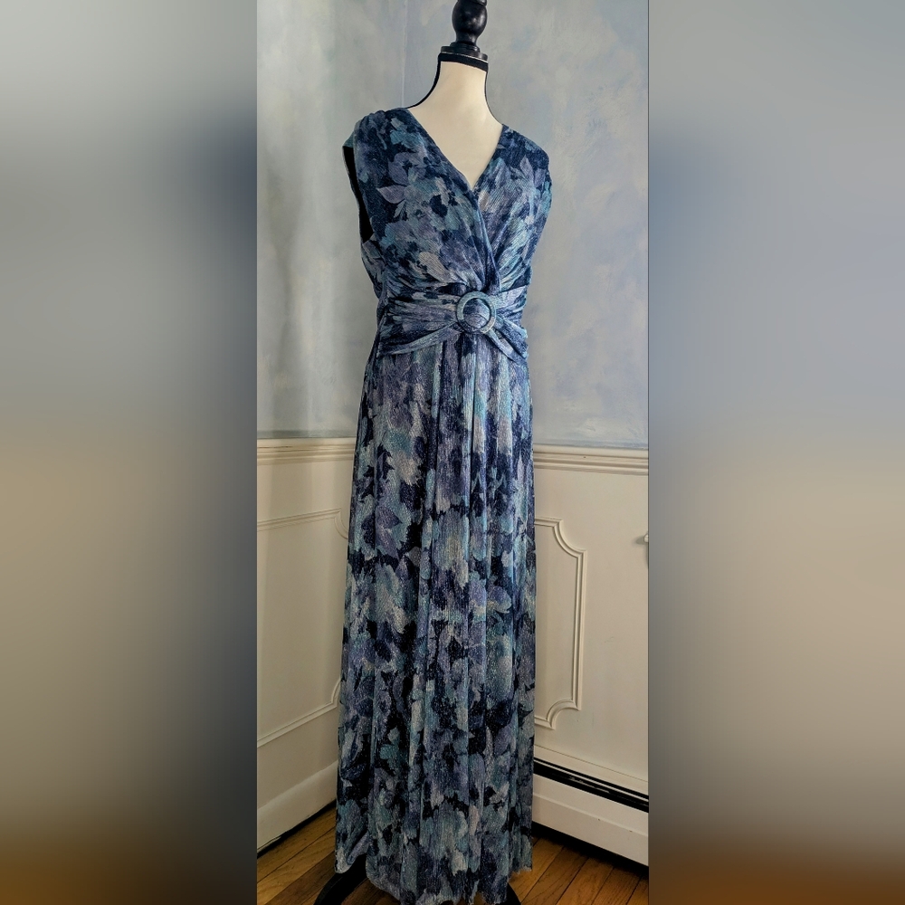 Beautiful London Times Maxi dress, Size 12, Navy blue, aqua, and silver.